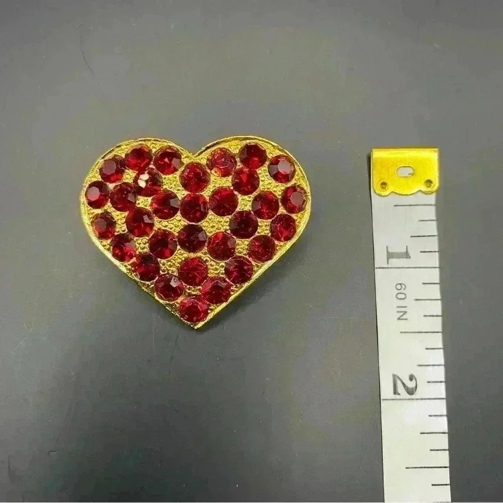 Vintage Red Heart Statement Pin Brooch Rhinestone Crystal Gold Tone - Picture 7 of 8